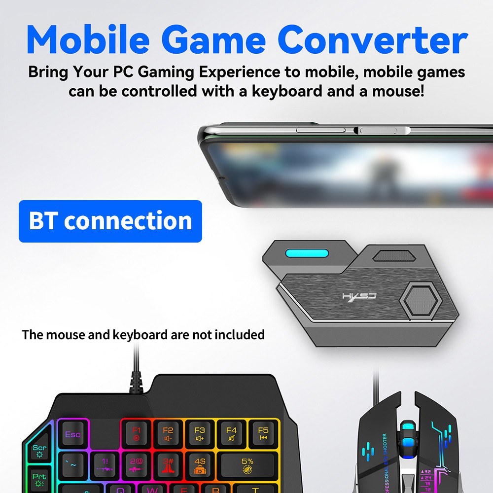 HXSJ P3 Wired Keyboard Mouse Converter 3 USB Ports Design Portable Mobile Game Keyboard and Mouse Adapter for Android iOS Systems