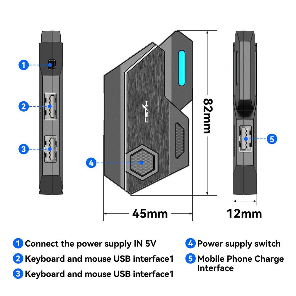 HXSJ P3 Wired Keyboard Mouse Converter 3 USB Ports Design Portable Mobile Game Keyboard and Mouse Adapter for Android iOS Systems