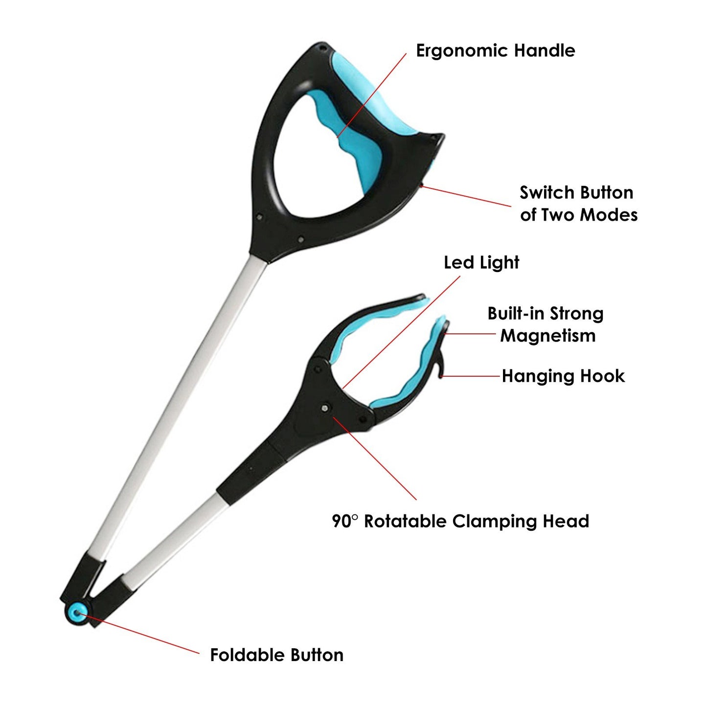 Strong Magnetism Pick Up Stick 90 Degrees Rotating Clamping Heads Gripping Foldable Grabber Tool
