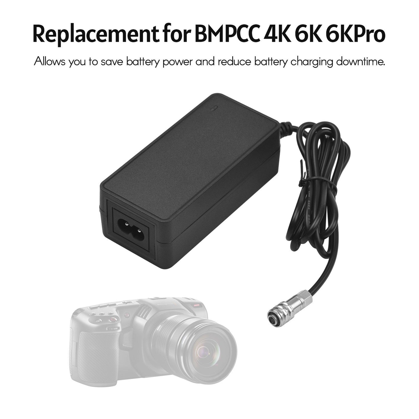 Exquisite Safe Camera AC Power Supply Adapter Battery Charger Replacement for BMPCC 4K 6K 6KPro - EU Plug