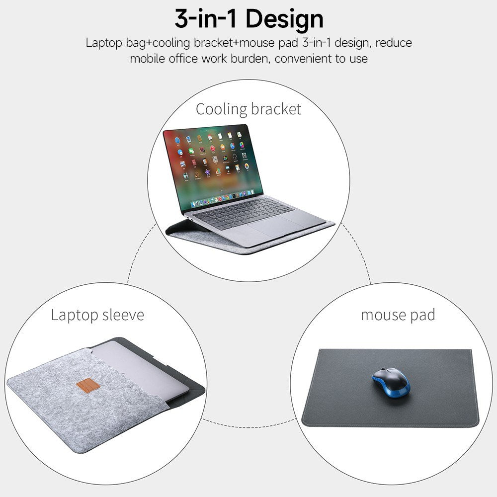 Portable 3-in-1 Laptop Bag+Cooling Bracket+Mouse Pad Scratch-proof Wear-resistant Bag for 13.3-14 inch Laptop - Dark Grey