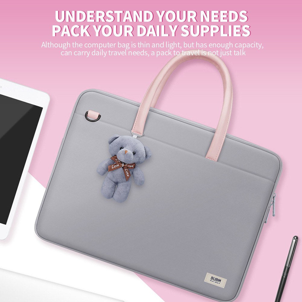 Bubm 14-inch Laptop Bag with Bear Pendant Scratch-resistant Durable Portable Notebook Carrying Bag - Blue