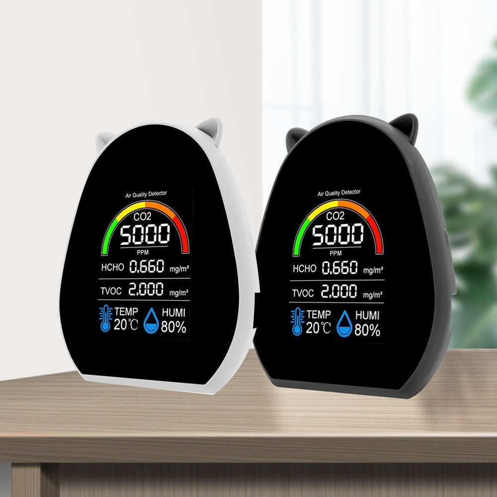 Air Quality Monitor Formaldehyde Detector Pollution Meter Accurate Air Quality Detector for CO2 HCHO TVOC Temperature and Humidity for Home Office - Black