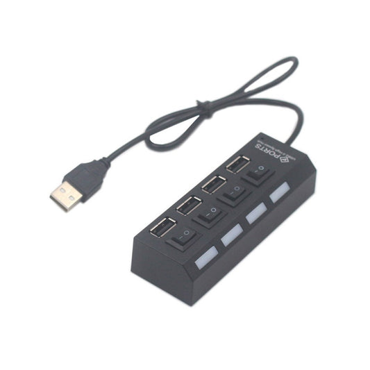4-Port USB 2.0 Hub Data Hub Splitter and Expander Hub with Individual LED Lit Power Switches Compatible for MacBook/for Mac Pro/Windows/Linux/Notebook PC/USB Flash Drives - Black