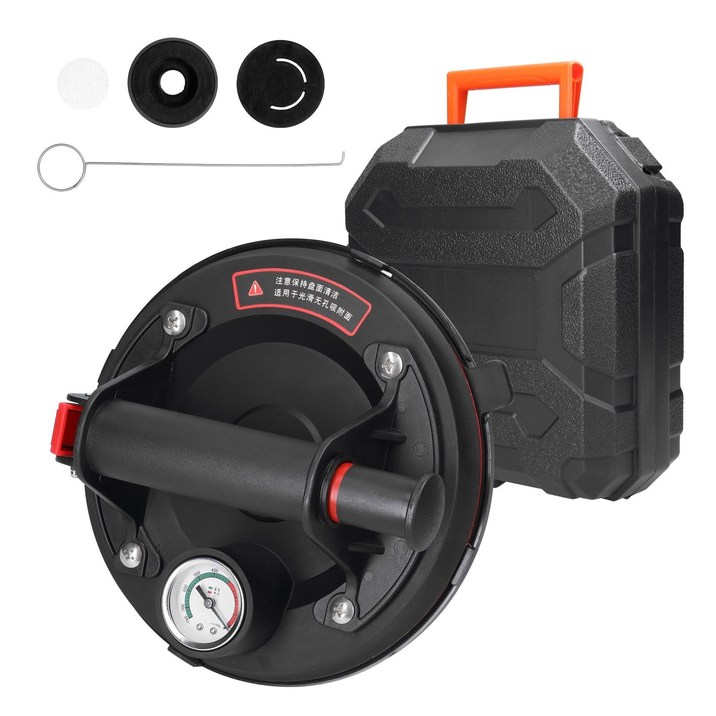Cold-resistant and Heat-resistant 200mm Diameter Vacuum Suction Cup with Pressure Gauge 75kg High Bearing Capacity Heavy Duty Vacuum Ceramic Tile Lifter for Granite Glass Lifting Tool