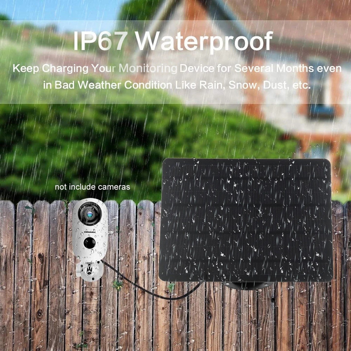 10W 5V Micro USB Solar Panel 2000mAh Energy-saving 360-degree Rotation IP67 Waterproof Wall Mounted Monocrystal Silicon Solar Plate for USB Camera