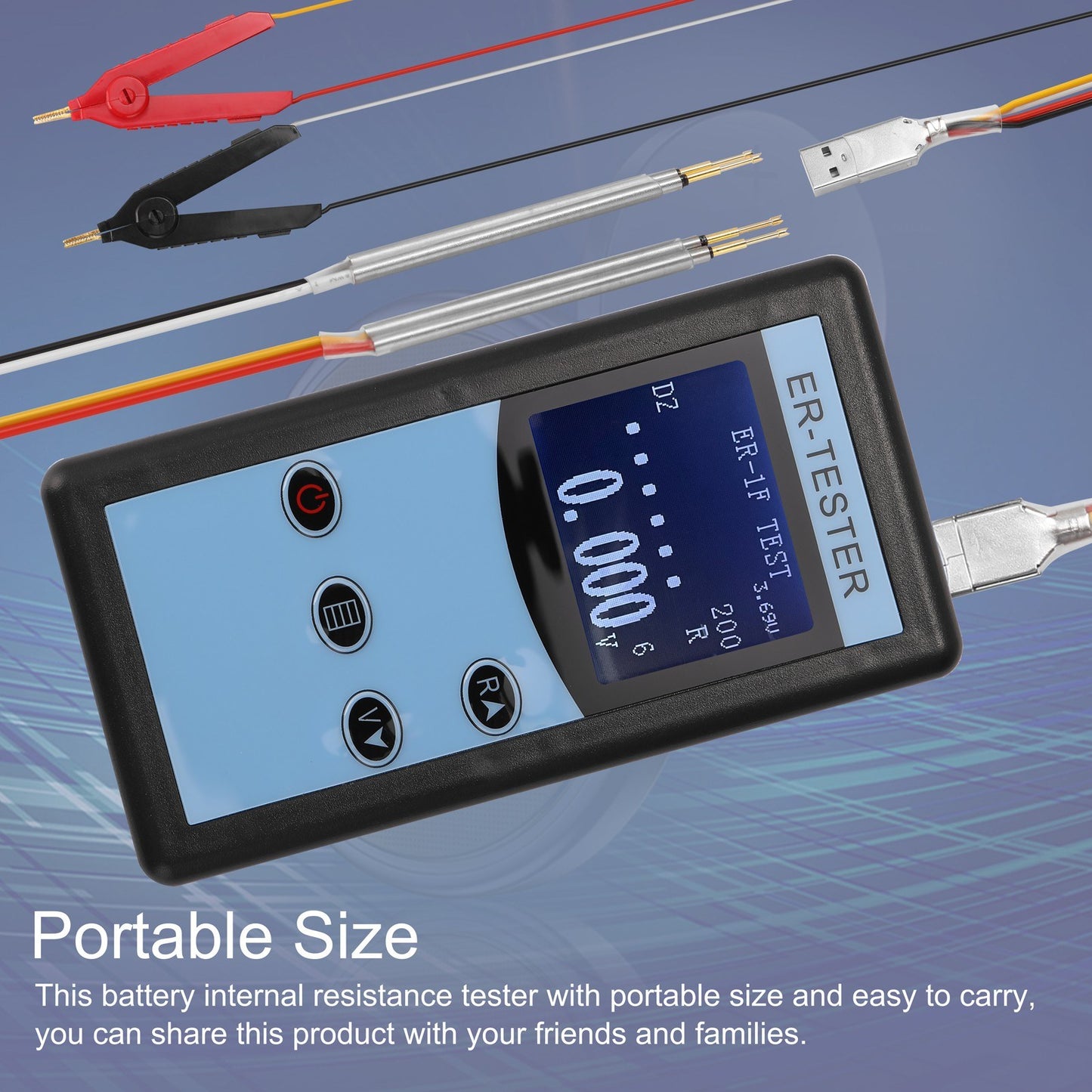 Battery Internal Resistance Tester Four-wire Battery Voltage Resistance Testing Tool for Lithium Nickel Hydrogen Phosphate Lithium Button Battery Handheld Portable Battery Tester with Backlight