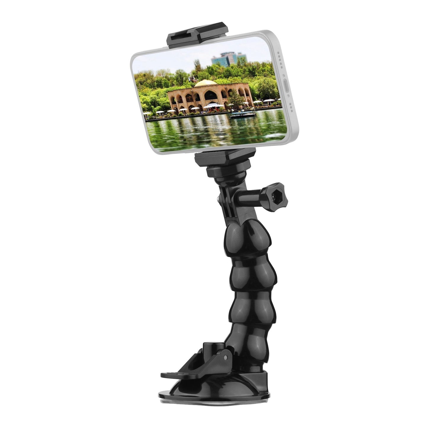 16cm/6.3in Flexible Suction Cup Mount Windshield Phone Stand 360-Degree Rotating Holder with 1/4 Inch Screw Connector for Smartphones Action Cameras
