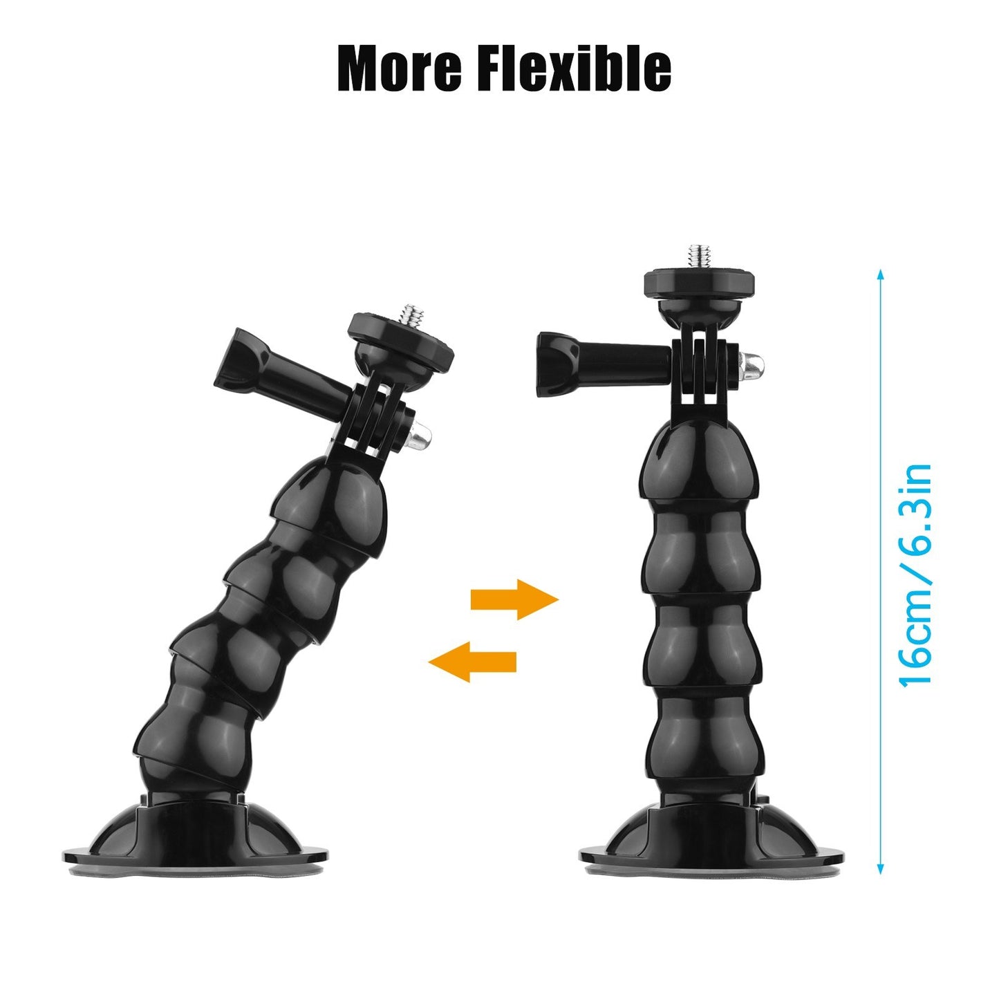 16cm/6.3in Flexible Suction Cup Mount Windshield Phone Stand 360-Degree Rotating Holder with 1/4 Inch Screw Connector for Smartphones Action Cameras