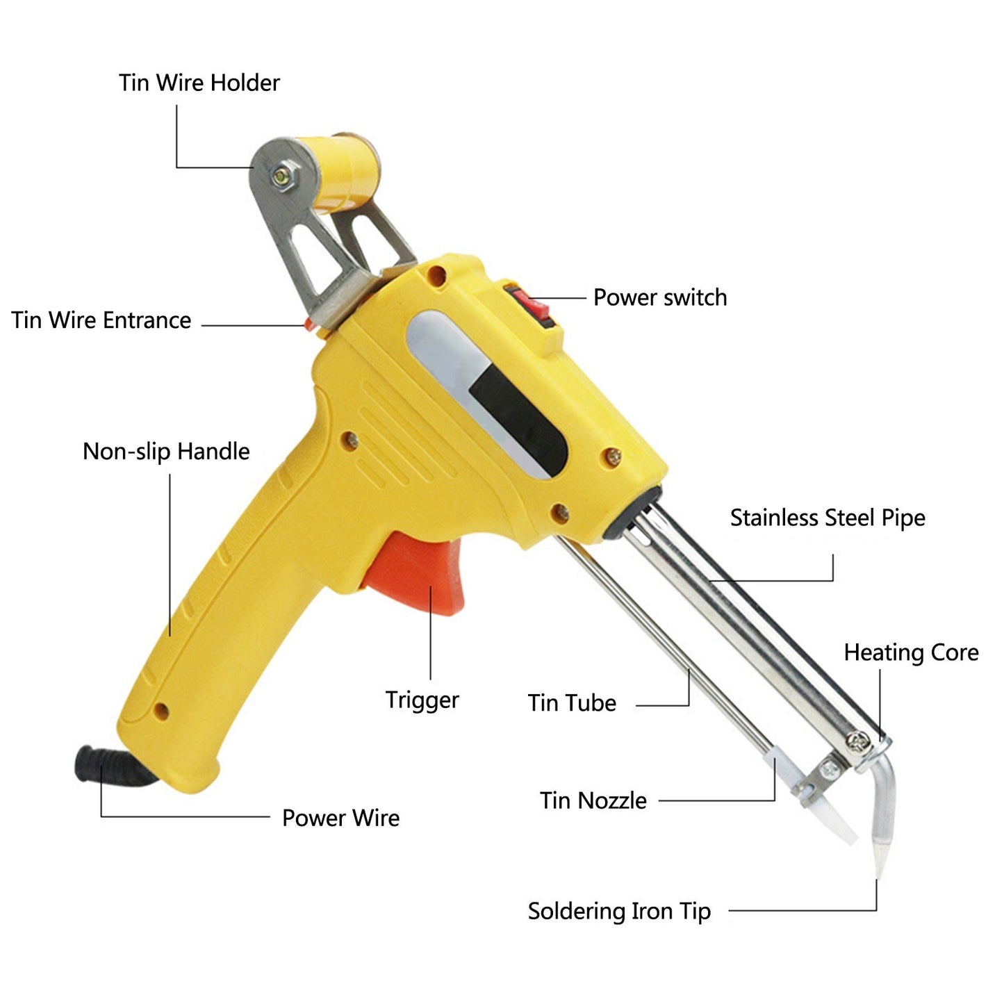60W External Thermal Manual Welding Automatic Feed Soldering Iron Electric Tool Adjustable Solder Tool - EU Plug/Yellow