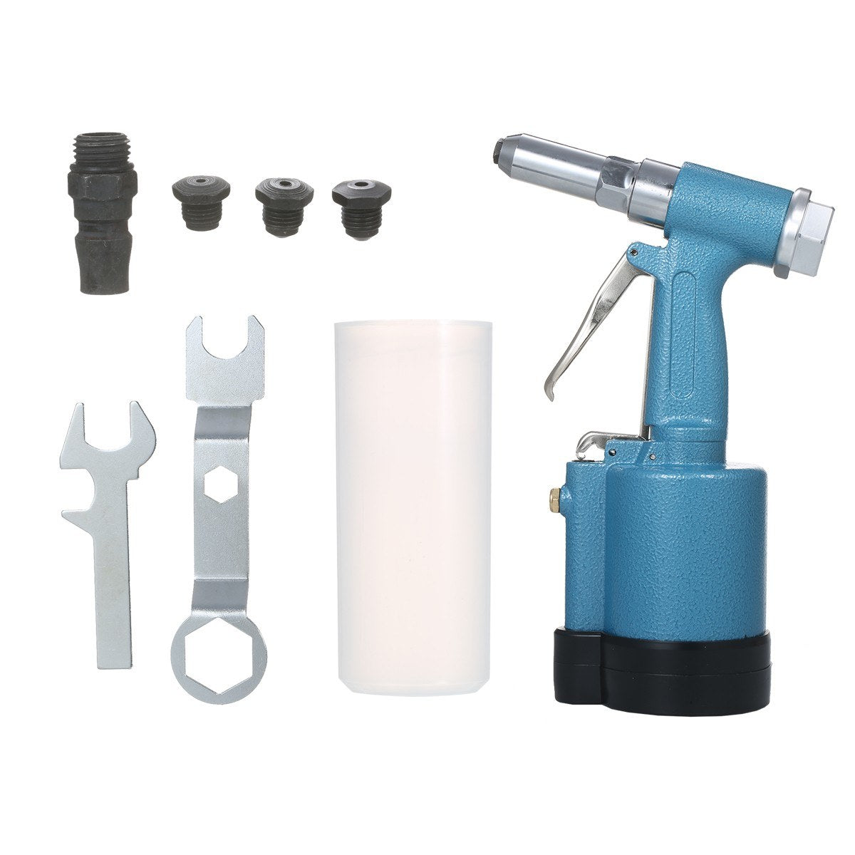 Industrial Pneumatic Rivet Gun Heavy Duty Air Riveter Gun Self-plugging Riveting Tool with 4 Nosepieces - Type 1/Blue