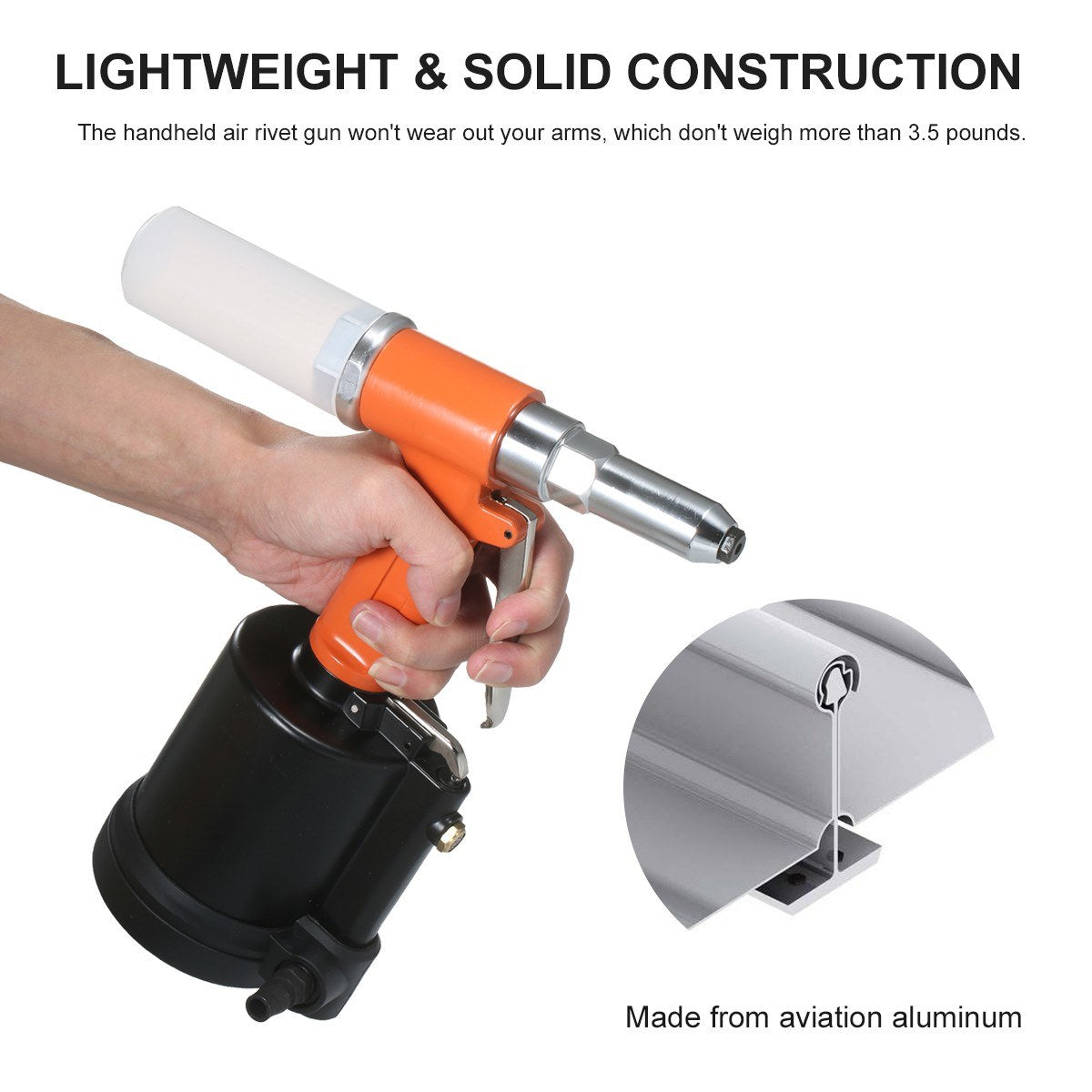Industrial Pneumatic Rivet Gun Heavy Duty Air Riveter Gun Self-plugging Riveting Tool with 4 Nosepieces - Type 2/Orange