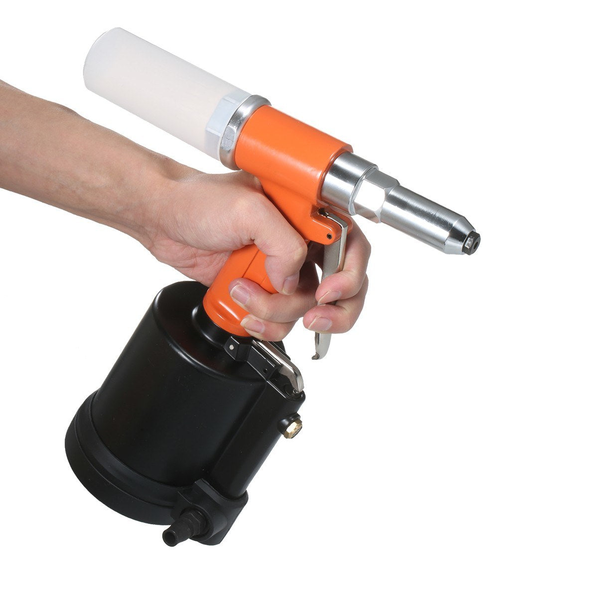 Industrial Pneumatic Rivet Gun Heavy Duty Air Riveter Gun Self-plugging Riveting Tool with 4 Nosepieces - Type 2/Orange