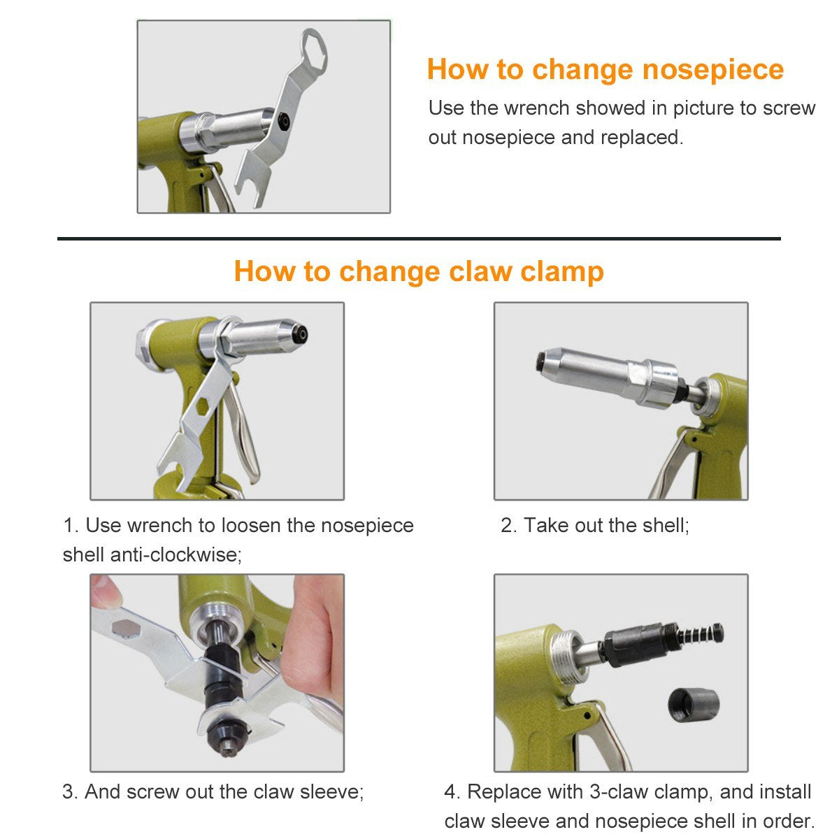 Industrial Pneumatic Rivet Gun Heavy Duty Air Riveter Gun Self-plugging Riveting Tool with 4 Nosepieces - Type 1/Gold