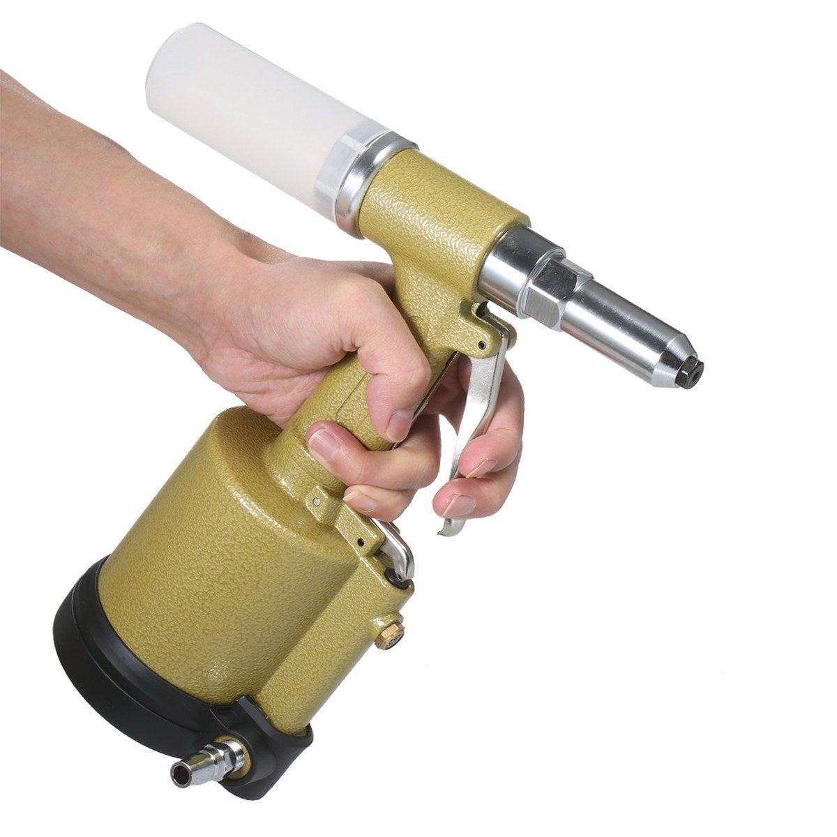 Industrial Pneumatic Rivet Gun Heavy Duty Air Riveter Gun Self-plugging Riveting Tool with 4 Nosepieces - Type 2/Gold