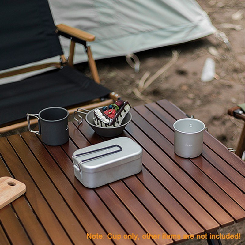 LIXADA 250ml Camping Coffee Mug Aluminum Alloy Water Cup Drinking Soup Cup with Foldable Handles for Outdoor Cooking Hiking (No FDA Certificate) - Black