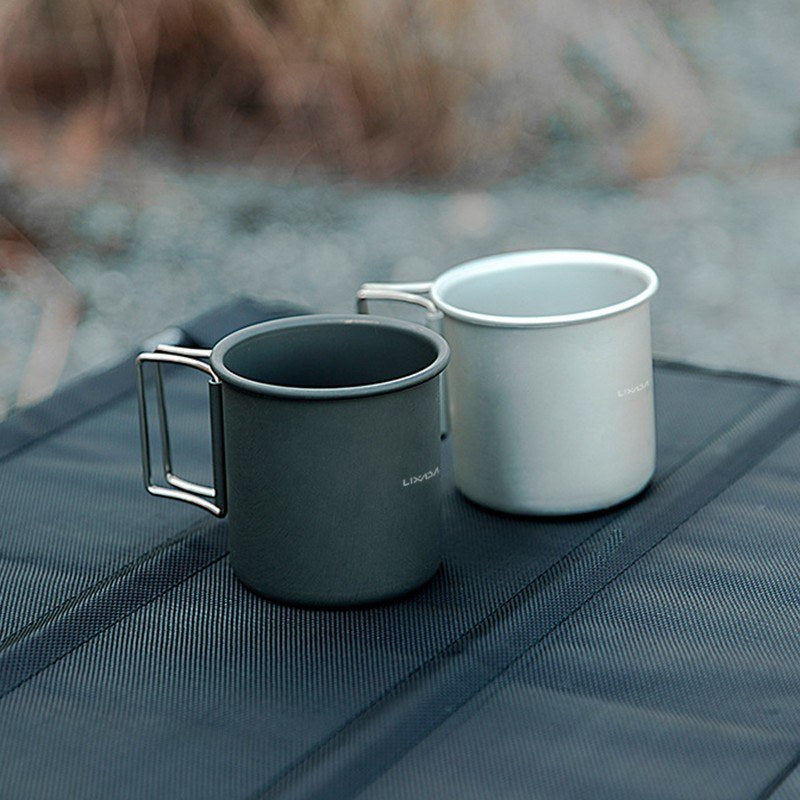 LIXADA 250ml Camping Coffee Mug Aluminum Alloy Water Cup Drinking Soup Cup with Foldable Handles for Outdoor Cooking Hiking (No FDA Certificate) - Black
