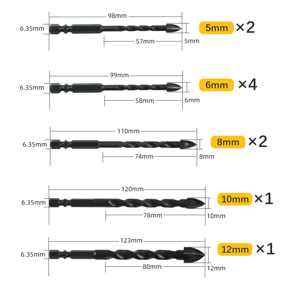 10PCS Masonry Drill Bits for Tile Brick Glass Plastic Porcelain Marble Wood Ceramic Wall Mirror with 5/6/8/10/12mm