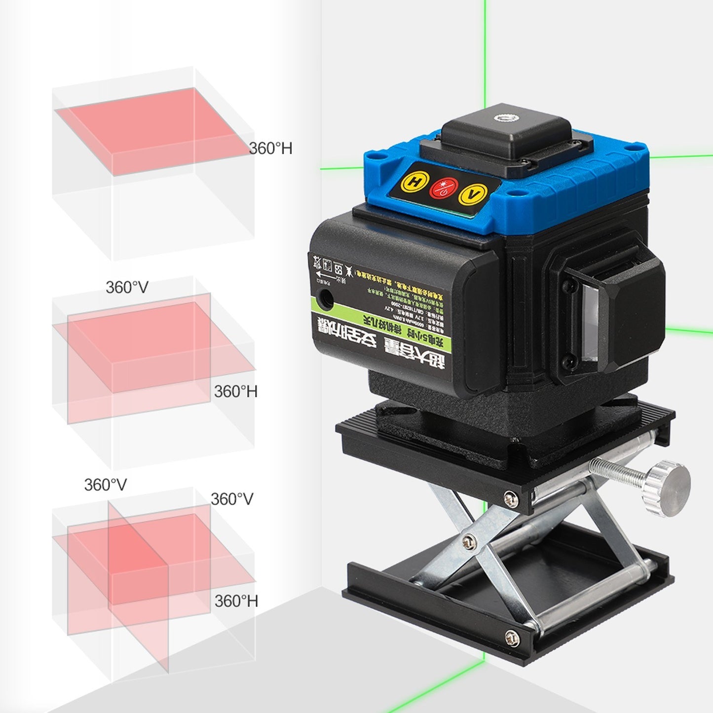 3D 360-degree Laser Level Measurment Instrument Touched Keys Multifunctional 12 Green Line Leveler with Fixed Base Adjustment Function - AU Plug