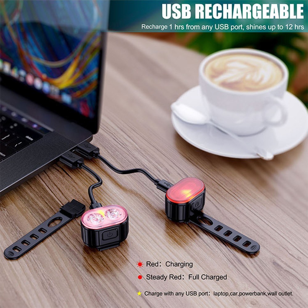 USB Rechargeable Bike Light Set  IPX4 Bright Front Headlight and Rear LED Bicycle Light Accessories for Night Riding Cycling