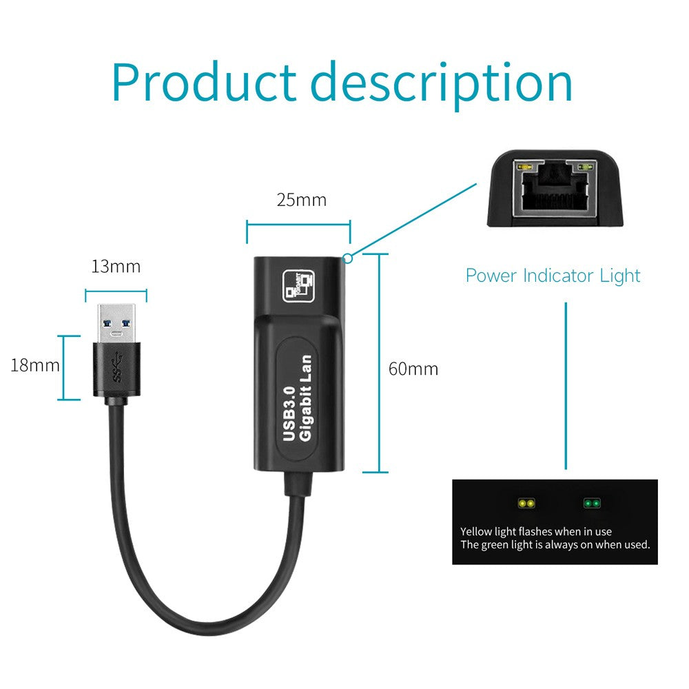 USB 3.0 Hub Ethernet Adapter to RJ45 Gigabit Network Converter for Windows Win7/Win8/Win10/Vista, Mac OS, Linux