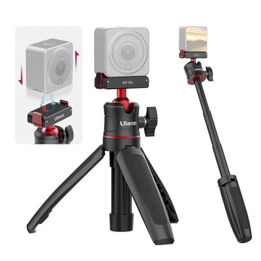 ULANZI MT-50 Selfie Stick Tripod for DJI Action 2 Camera, Portable Monopod Stand Holder with 360-degree Rotatable Ballhead 3-section Extendable Tub