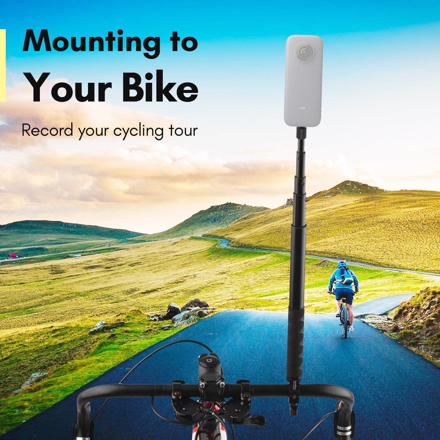 Motorcycle Bike Invisible Selfie Stick Handlebar Mount Bracket with 1/4 Inch Screw for Insta360 One X/One/EVO Camera Support 28cm-115cm Adjustable Length