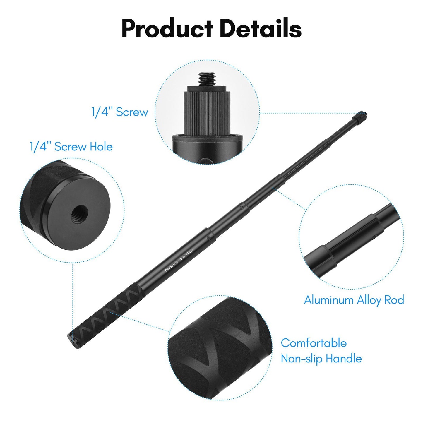 Motorcycle Bike Invisible Selfie Stick Handlebar Mount Bracket with 1/4 Inch Screw for Insta360 One X/One/EVO Camera Support 28cm-115cm Adjustable Length