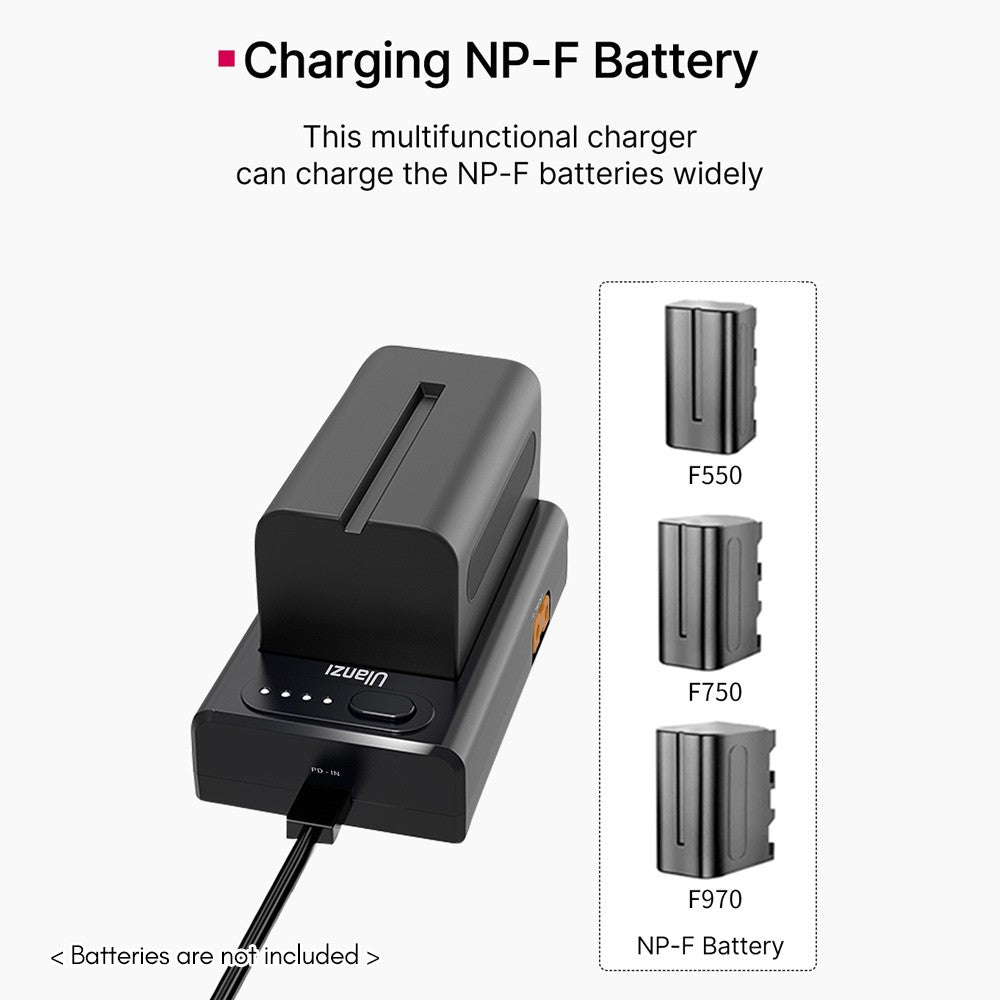 ULANZI NP-F01 Camera Battery Charger Multi-functional  Adapter for F550/F750/F970 NP-F Batteries 22W Bi-directional Quick Charger with Type-C PD Input &amp; Output/ USB-A &amp; D-TAP Outputs