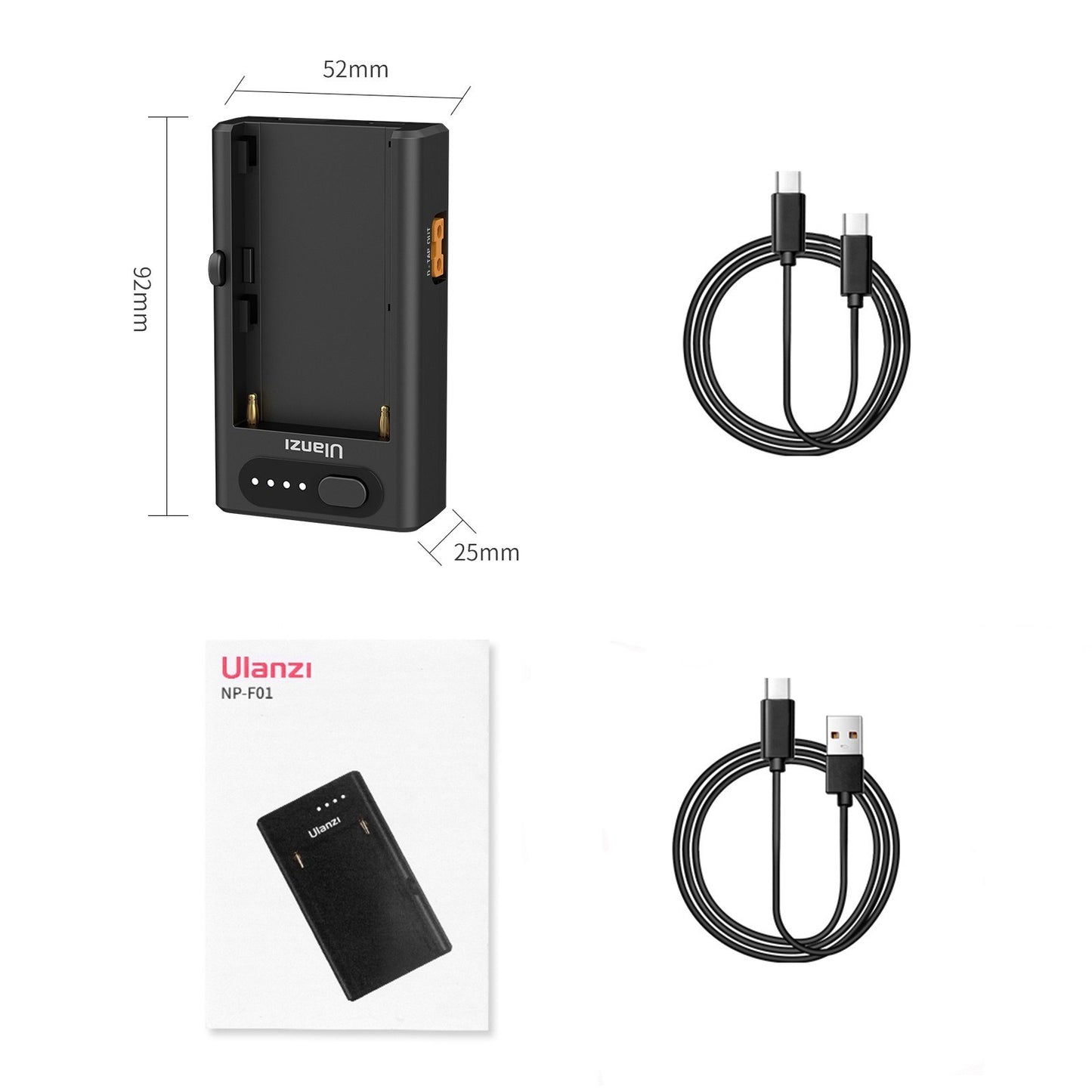 ULANZI NP-F01 Camera Battery Charger Multi-functional  Adapter for F550/F750/F970 NP-F Batteries 22W Bi-directional Quick Charger with Type-C PD Input &amp; Output/ USB-A &amp; D-TAP Outputs