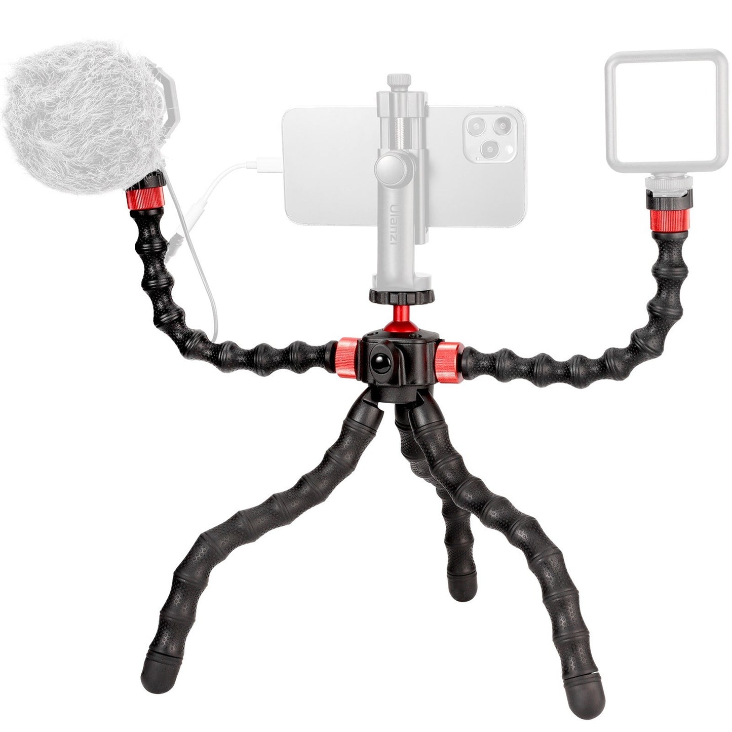 ULANZI MT-52 1/4 Inch Screw Cold Shoe Mount Flexible Tripod Stand with Dual Extension Arms Bracket Rotatable Ballhead for Smartphone Camera Vlog Selfie Live Streaming