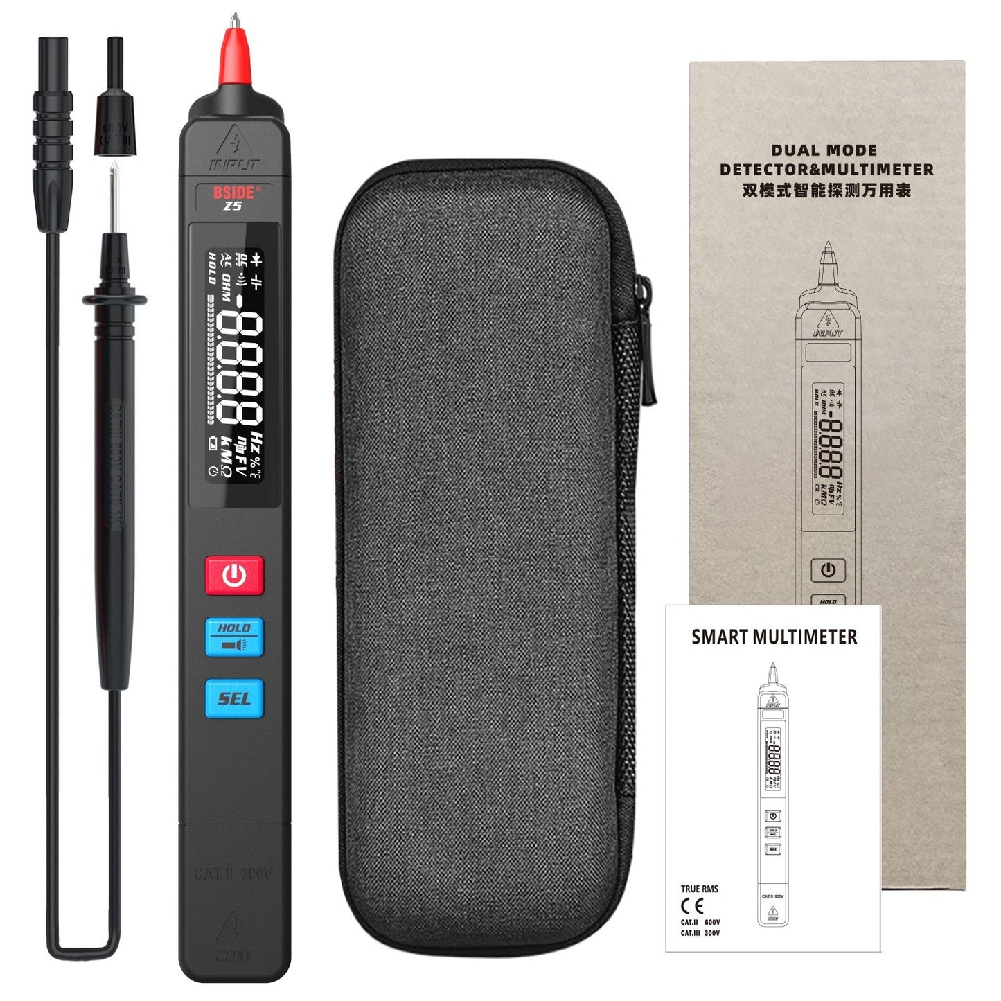 Intelligent Pen Multimeter Handheld Portable Voltage Tester NCV Measuring Resistance Capacitance Frequency Diode Continuity Live-wire Check Multi-function Multimeter with LCD Screen Flashlight