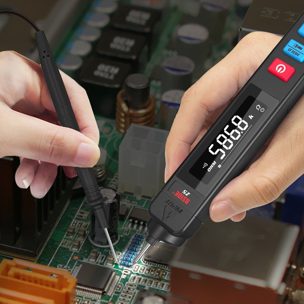 Intelligent Pen Multimeter Handheld Portable Voltage Tester NCV Measuring Resistance Capacitance Frequency Diode Continuity Live-wire Check Multi-function Multimeter with LCD Screen Flashlight