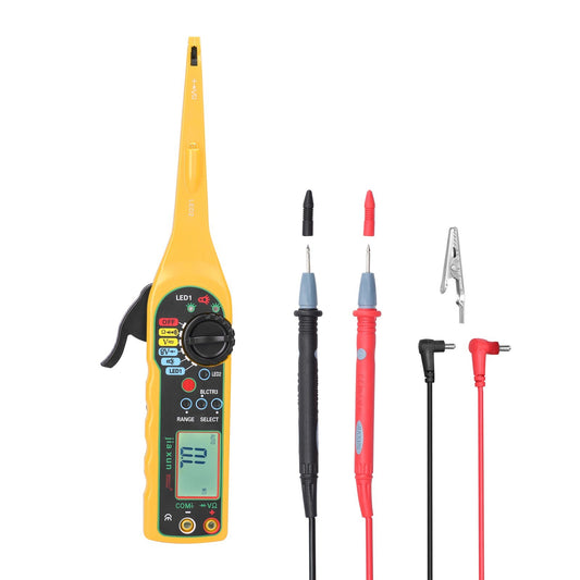 Portable Car Auto Circuit Tester Handheld Intelligent Multimeter with LED Lamp Auto Repairs Multimeter Automatic Ranges 24V Resistance Voltage Diode Continuity Testing Tool - Yellow
