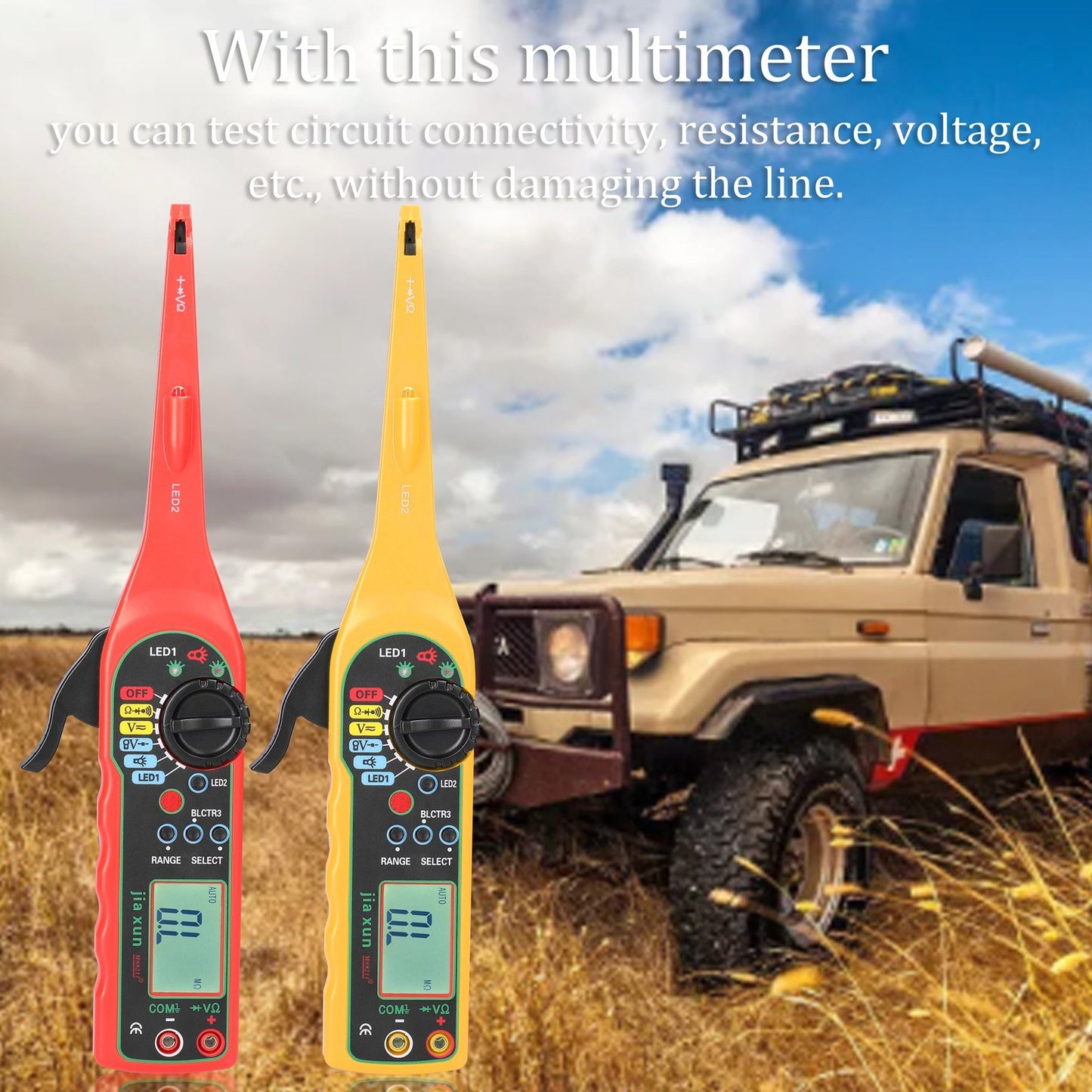 Portable Car Auto Circuit Tester Handheld Intelligent Multimeter with LED Lamp Auto Repairs Multimeter Automatic Ranges 24V Resistance Voltage Diode Continuity Testing Tool - Yellow