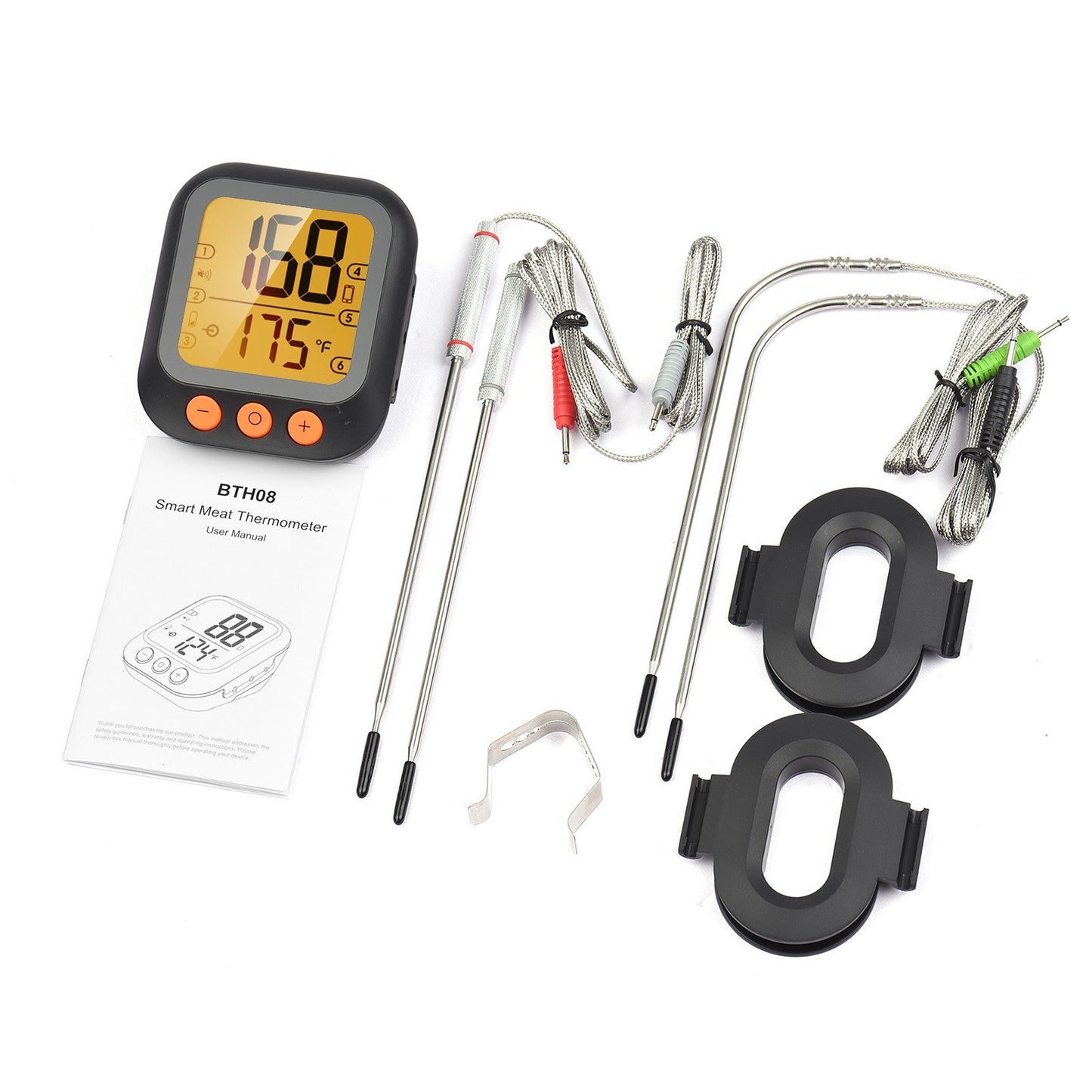 Digital LCD Display Smart Meat Thermometer with 4 Probes 262ft BT Distance APP Remote Control Timer Sharing Alarm Temperature Smart Cooking Thermometers for Barbeque Grill Oven Kitchen