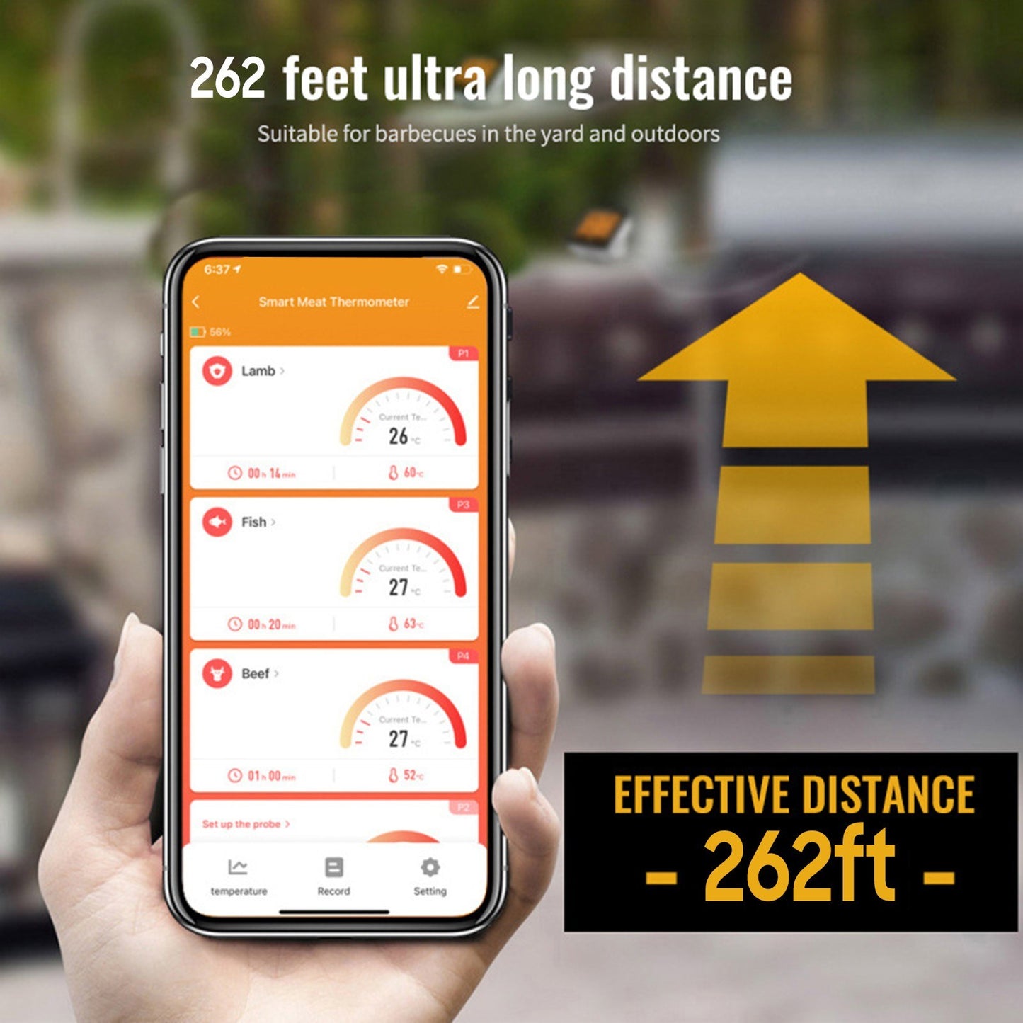 Digital LCD Display Smart Meat Thermometer with 4 Probes 262ft BT Distance APP Remote Control Timer Sharing Alarm Temperature Smart Cooking Thermometers for Barbeque Grill Oven Kitchen