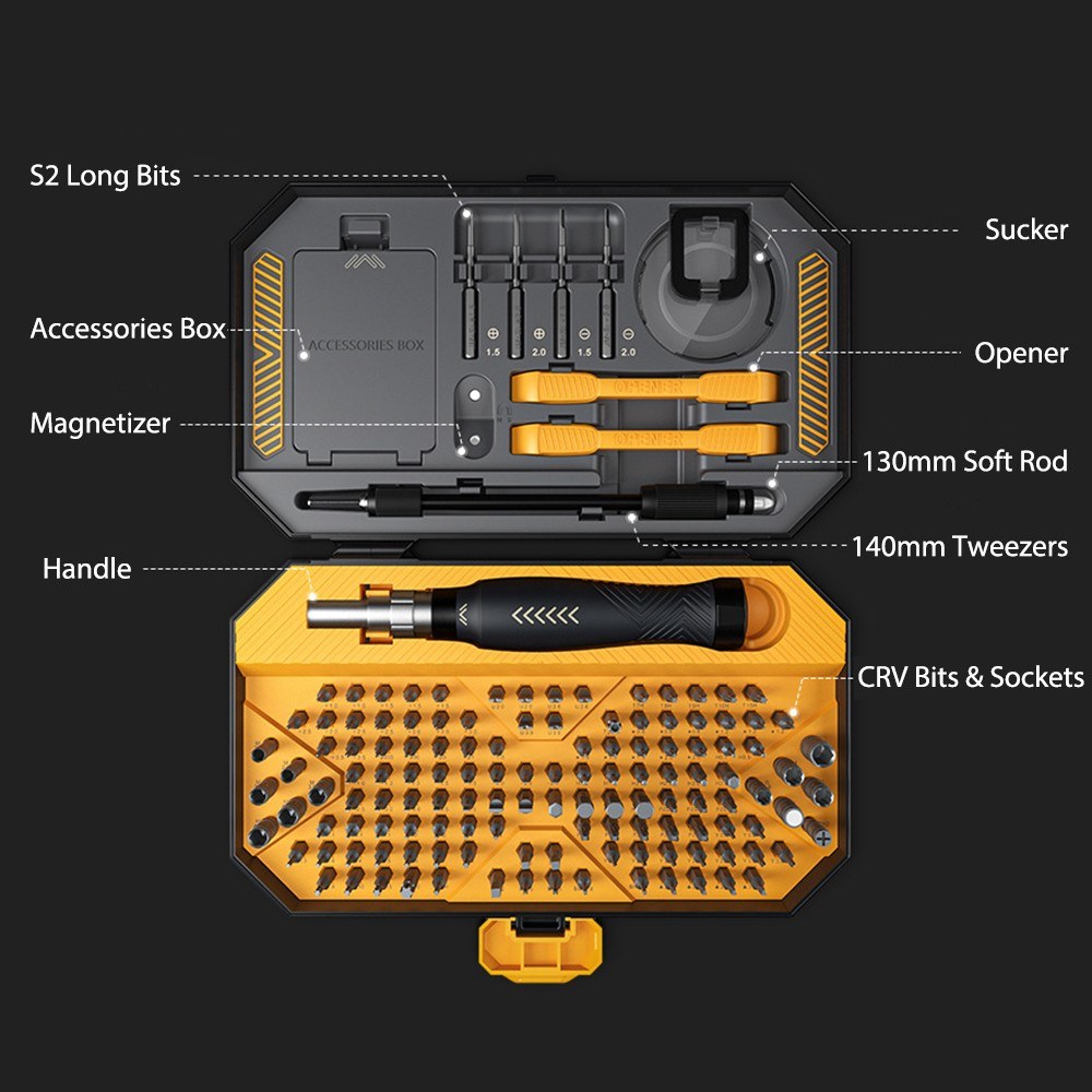 JAKEMY 145Pcs Multifunctional Screwdriver Bits Socket Set Portable High Precision Drive Socket Set Premium H4x28mm CR-V Alloy Steel Bits Kit with Magnetic Soft Pad for Home Electronics Maintenance