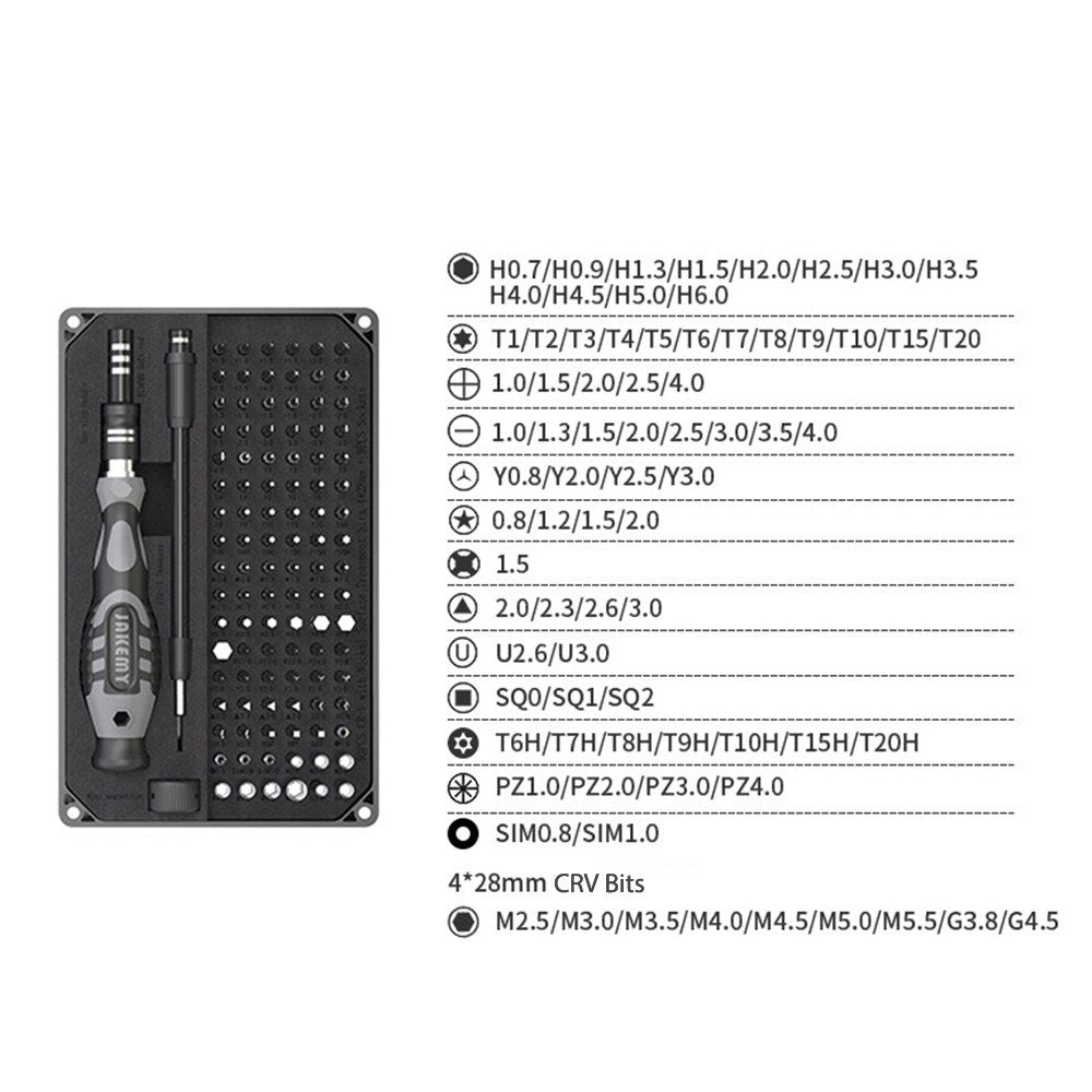 JAKEMY 106Pcs High Precision Screwdriver Bits Socket Set Multifunctional Drive Socket Set with 4x28mm Bits CR-V Alloy Steel Slotted Torx Star Hexagon Bits Kit with Extension Soft Rod Tweezers for Home