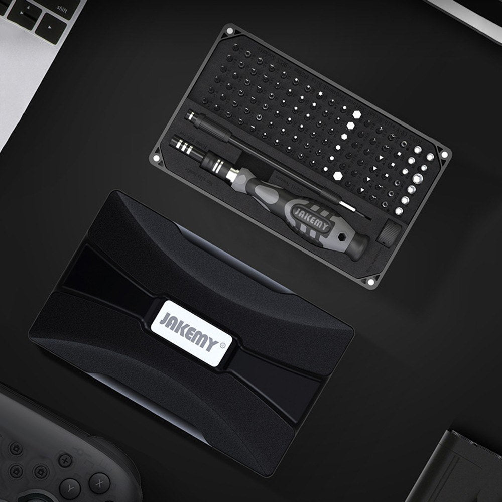 JAKEMY 106Pcs High Precision Screwdriver Bits Socket Set Multifunctional Drive Socket Set with 4x28mm Bits CR-V Alloy Steel Slotted Torx Star Hexagon Bits Kit with Extension Soft Rod Tweezers for Home