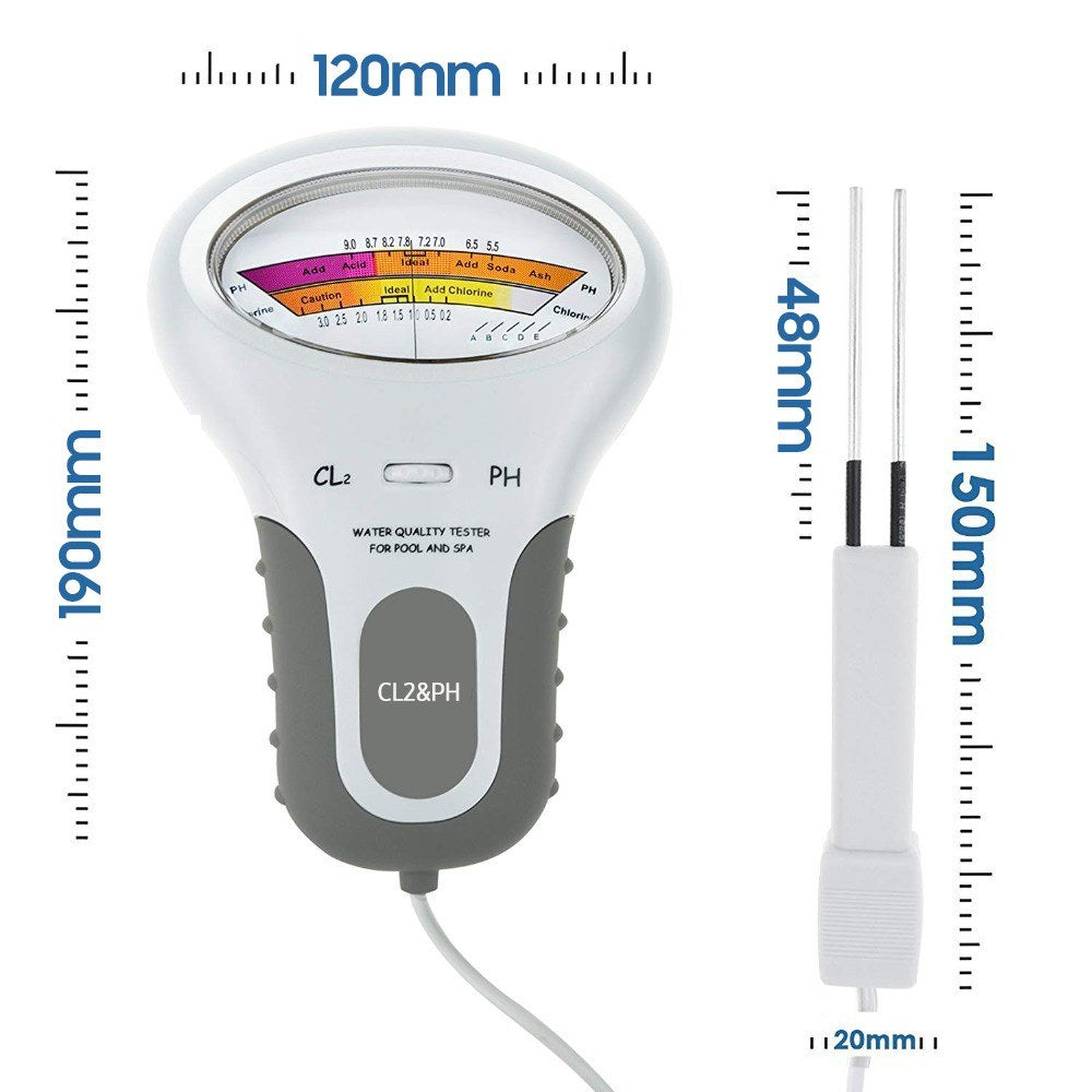 PC102 Handheld Water Quality Tester 2 in 1 PH/Chlorine Level CL2 Portable Meter Detector with Display for Swimming Pool Spa