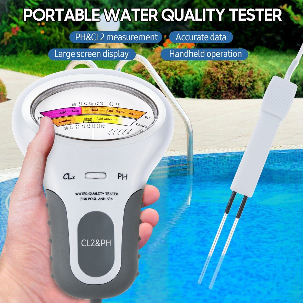 PC102 Handheld Water Quality Tester 2 in 1 PH/Chlorine Level CL2 Portable Meter Detector with Display for Swimming Pool Spa