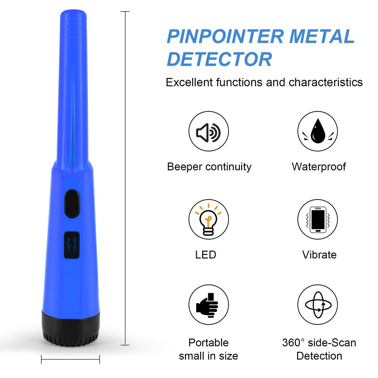 Portable Handheld Metal Pin Pointer GP-Pointers Rod Detector Underground Wiring Detector 360-Degree Search Gold Finder Bolt Finder with Spring Buckle/Wrist Guard/Waterproof Bag/Battery - Blue