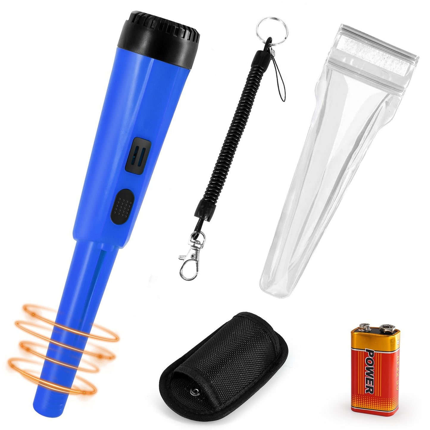 Portable Handheld Metal Pin Pointer GP-Pointers Rod Detector Underground Wiring Detector 360-Degree Search Gold Finder Bolt Finder with Spring Buckle/Wrist Guard/Waterproof Bag/Battery - Blue