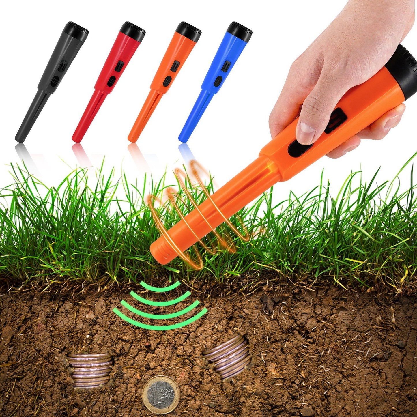 Portable Handheld Metal Pin Pointer GP-Pointers Rod Detector Underground Wiring Detector 360-Degree Search Gold Finder Bolt Finder with Spring Buckle/Wrist Guard/Waterproof Bag/Battery - Orange