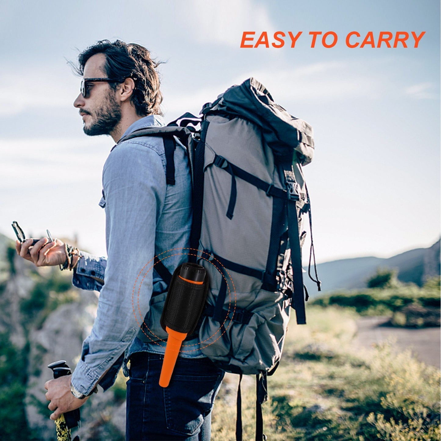 Portable Handheld Metal Pin Pointer GP-Pointers Rod Detector Underground Wiring Detector 360-Degree Search Gold Finder Bolt Finder with Spring Buckle/Wrist Guard/Waterproof Bag/Battery - Orange