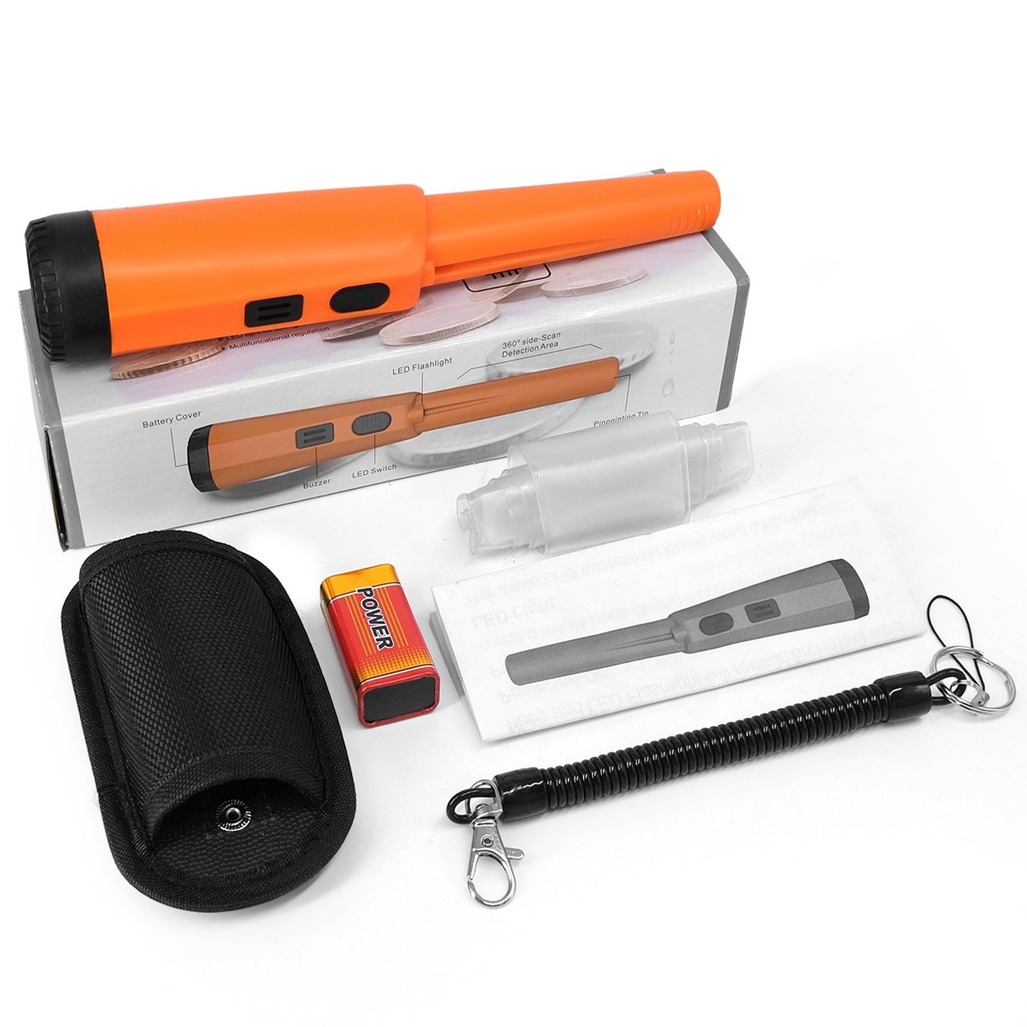 Portable Handheld Metal Pin Pointer GP-Pointers Rod Detector Underground Wiring Detector 360-Degree Search Gold Finder Bolt Finder with Spring Buckle/Wrist Guard/Waterproof Bag/Battery - Orange