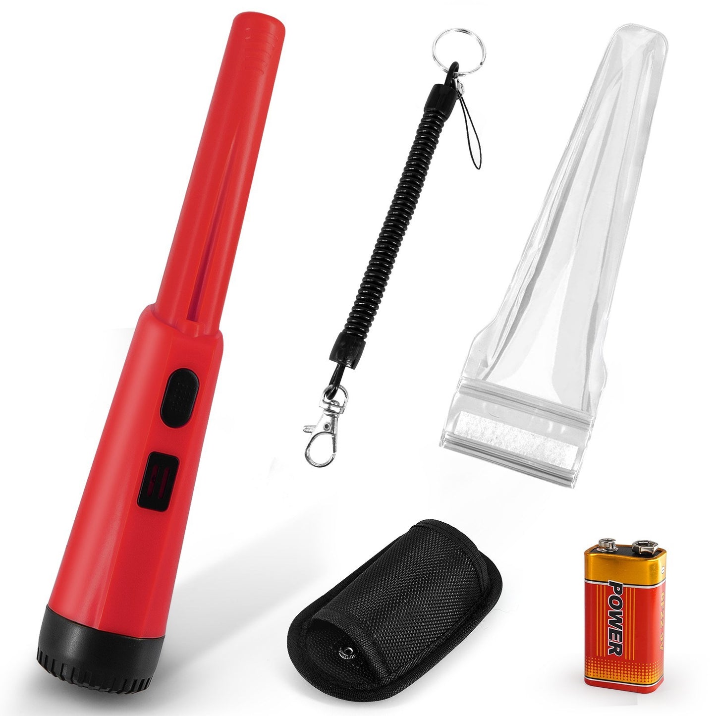 Portable Handheld Metal Pin Pointer GP-Pointers Rod Detector Underground Wiring Detector 360-Degree Search Gold Finder Bolt Finder with Spring Buckle/Wrist Guard/Waterproof Bag/Battery - Red