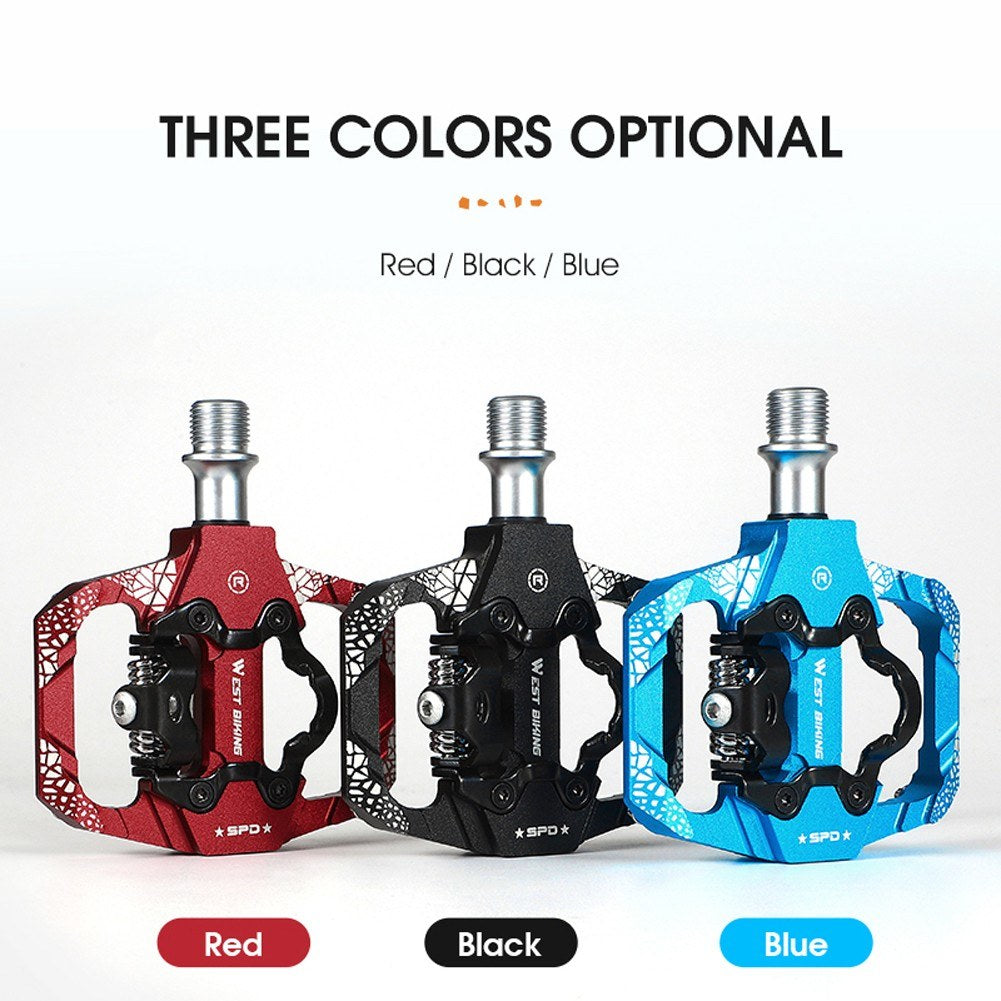 1Pair Metal MTB Bike Pedals Dual Platform SPD Clipless Wear-resistant Bicycle Pedals Sealed Bearing for Mountain Road Bikes - Red