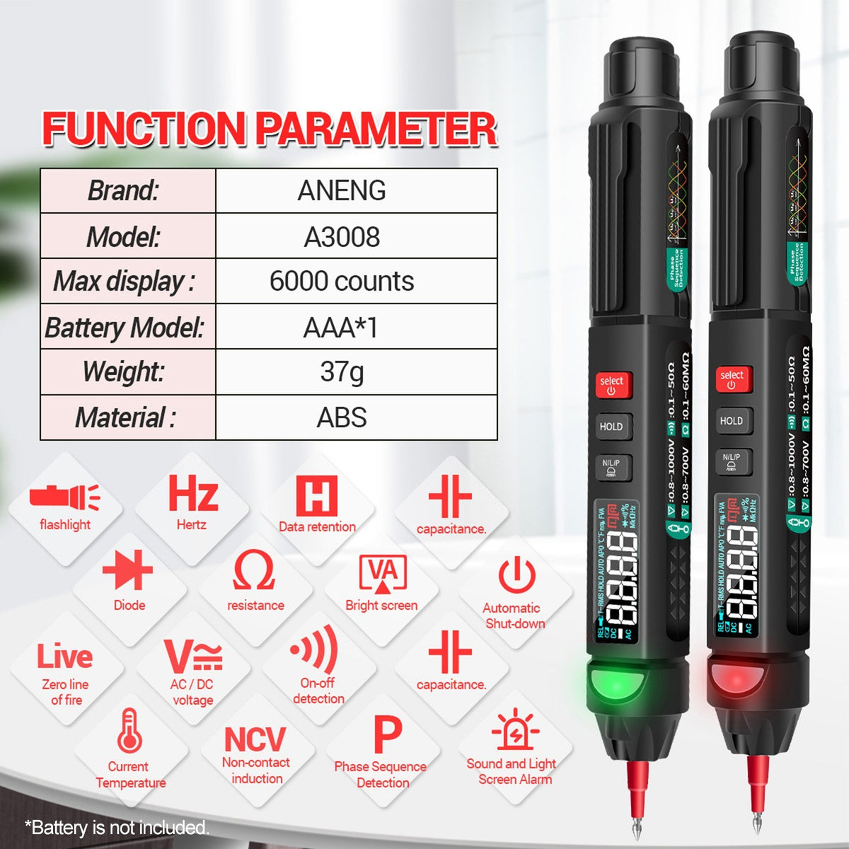Aneng A3008 Pen Multimeter 6000 Counts Portable Digital Tester with LC ...